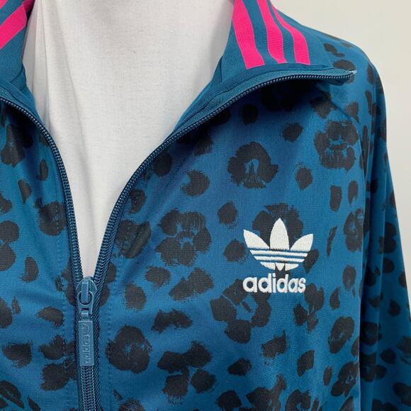 Adidas Track Jacket Women M Medium Leopard Print Full Zip Performance Pocket - Picture 5 of 15